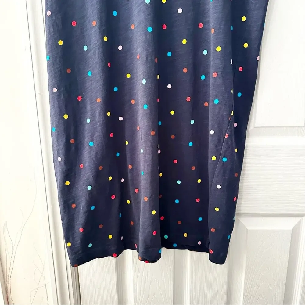 Boden Faye Navy Blue Ruffle Trim Multi Colored Polka Dot T Shirt Dress 12R J0900 - Picture 5 of 13